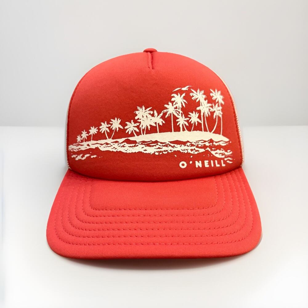 Oneill Surf Mens Blood Orange Hawaii Beach Palm Trees Adjustable Snapback Hat